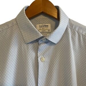 T.M. Lewin Slim Fit Finest Cotton Dress Shirt Blue Geometric Men's 16.5 Large